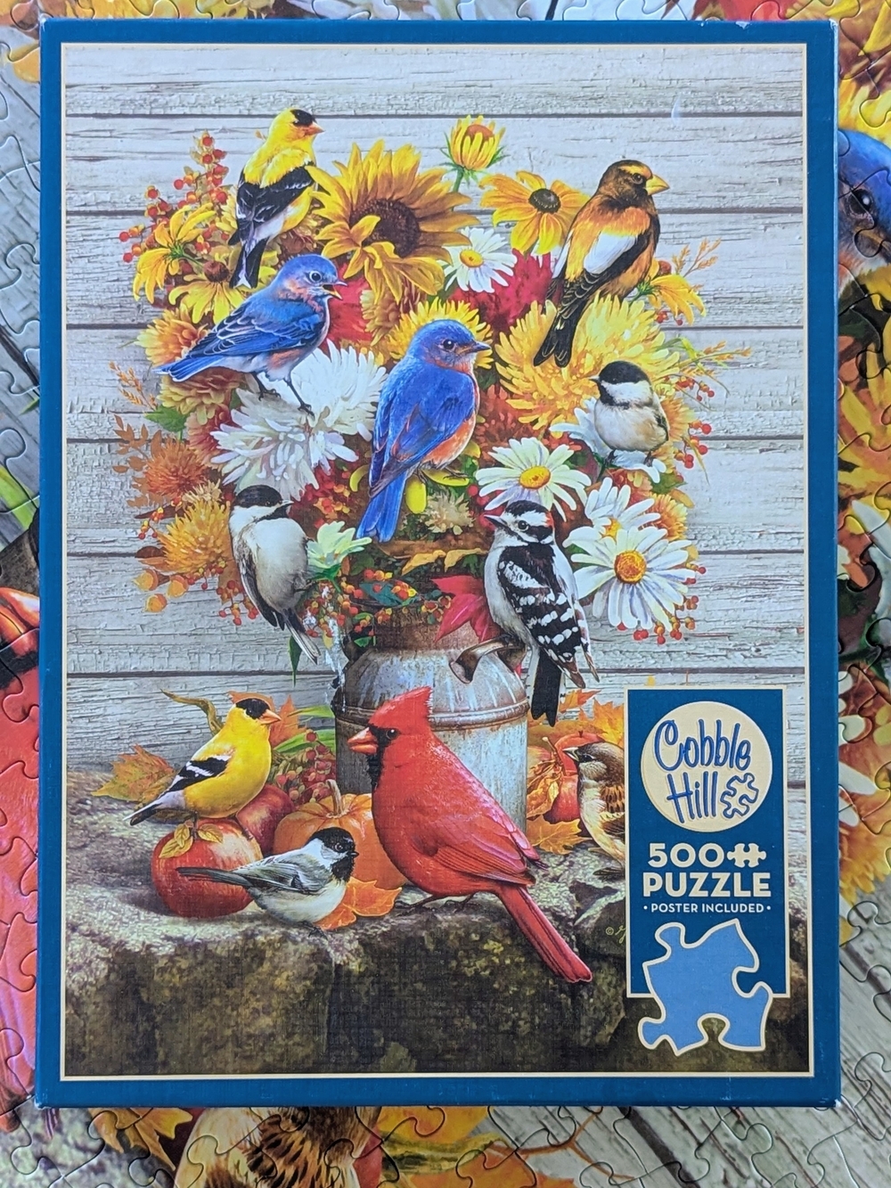 Cobble Hill Autumn Songbirds 500-Piece Puzzle - Blue Frame
